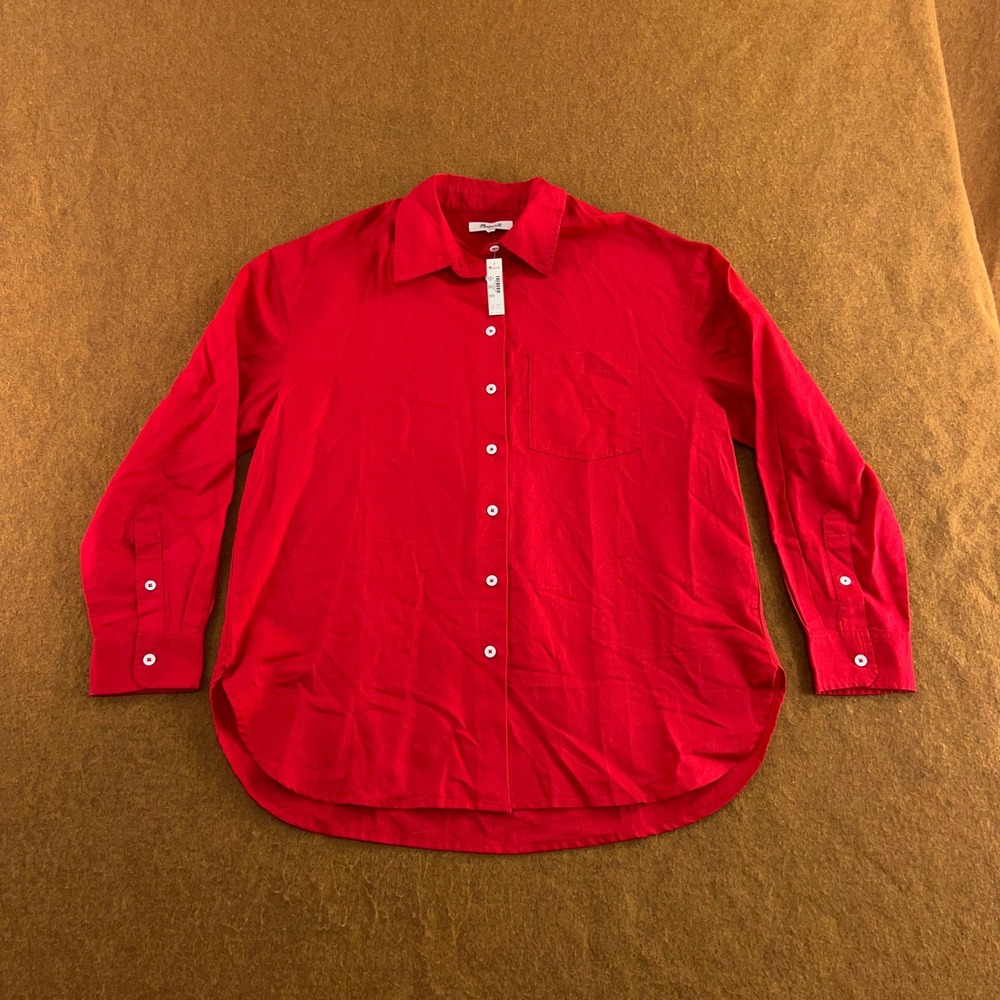 Madewell Womens Medium Red Linen Cotton Blend Long Sleeve Button Down Shirt NWT